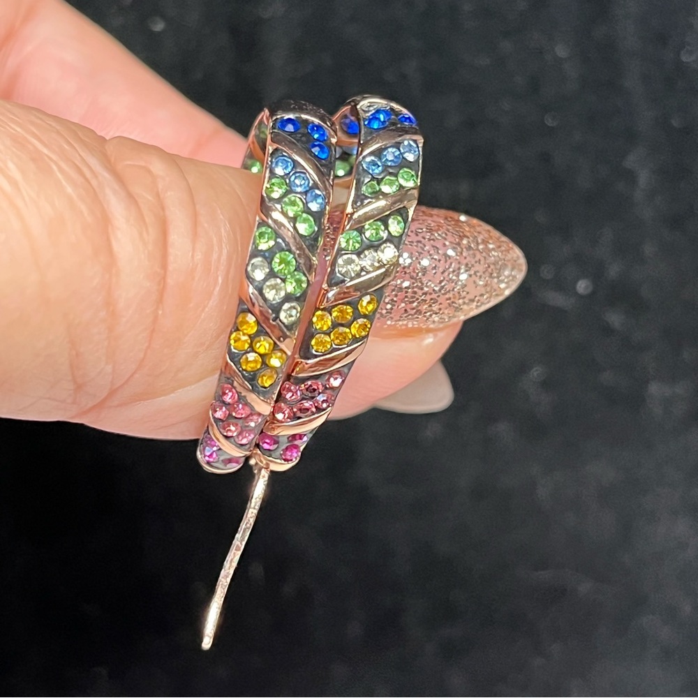 Vintage multi colored rhinestone hoops -peek a boo style-great condition